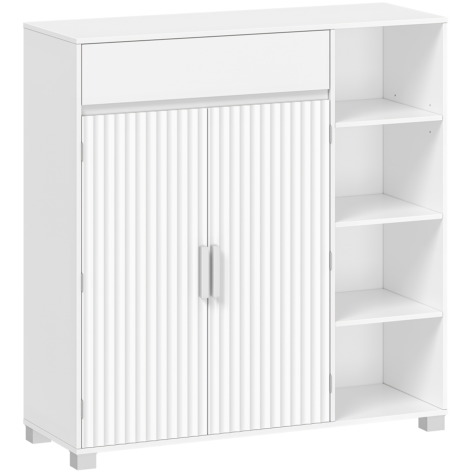 Medicine Cabinet, Bathroom Cabinet, Storage Cabinet, Kitchen Cabinet, , Single Drawer, Open Shelves And Adjustable Shelves, Dimensions 30 X 100 X 103 Cm, White, Suitable For Bathrooms And Living Rooms