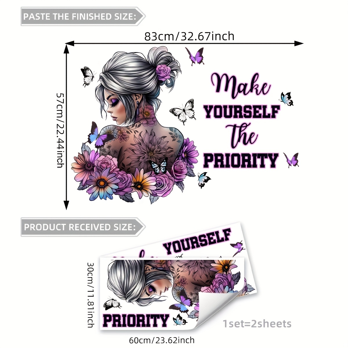 Image of A Set Of 2 Beautiful Women's Back View Floral Wall Stickers Decoration Stickers Bedroom Living Room Sofa Porch Background Decoration