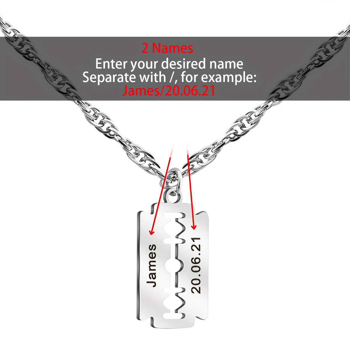 TEMU Personalized Razor Necklace | Necklace With Customized Name And Anniversary Date | 304l 304l 304l 304l 304l Stainless Steel | Valentine's Day