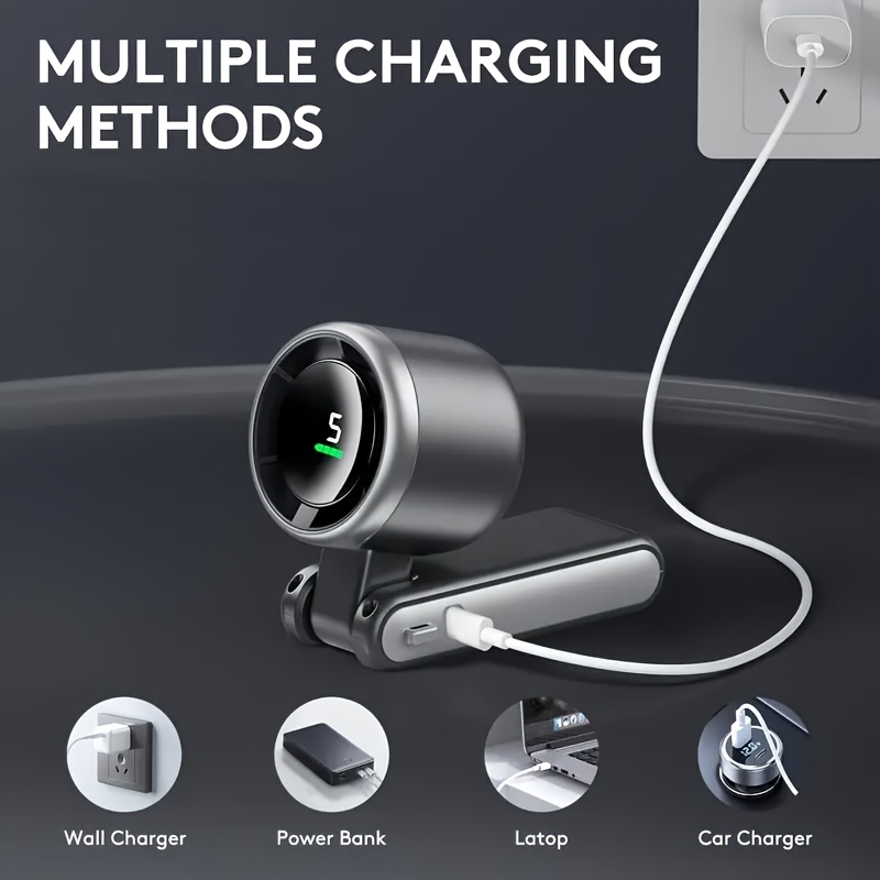 Portable Folding Fan, Mini Turbo Power USB Rechargeable Personal Fan with 5 Speeds and Digital Display, Suitable for Men and Women Outdoor Travel Camping Neck Hanging