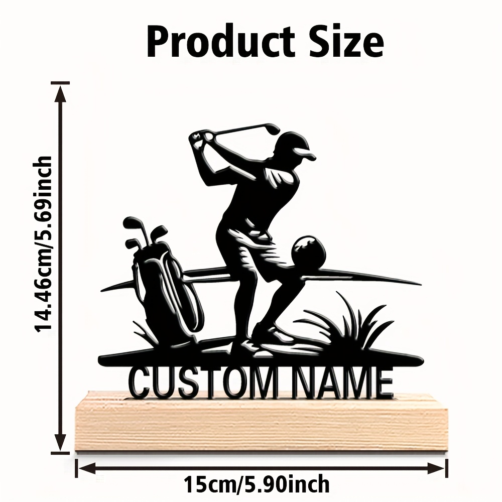 TEMU 1 Personalized Custom Iron Statue Of A Golfer - Customizable Personal Name, Elegant Swing Posture, Iron Material And Sturdy Wooden Base - Home