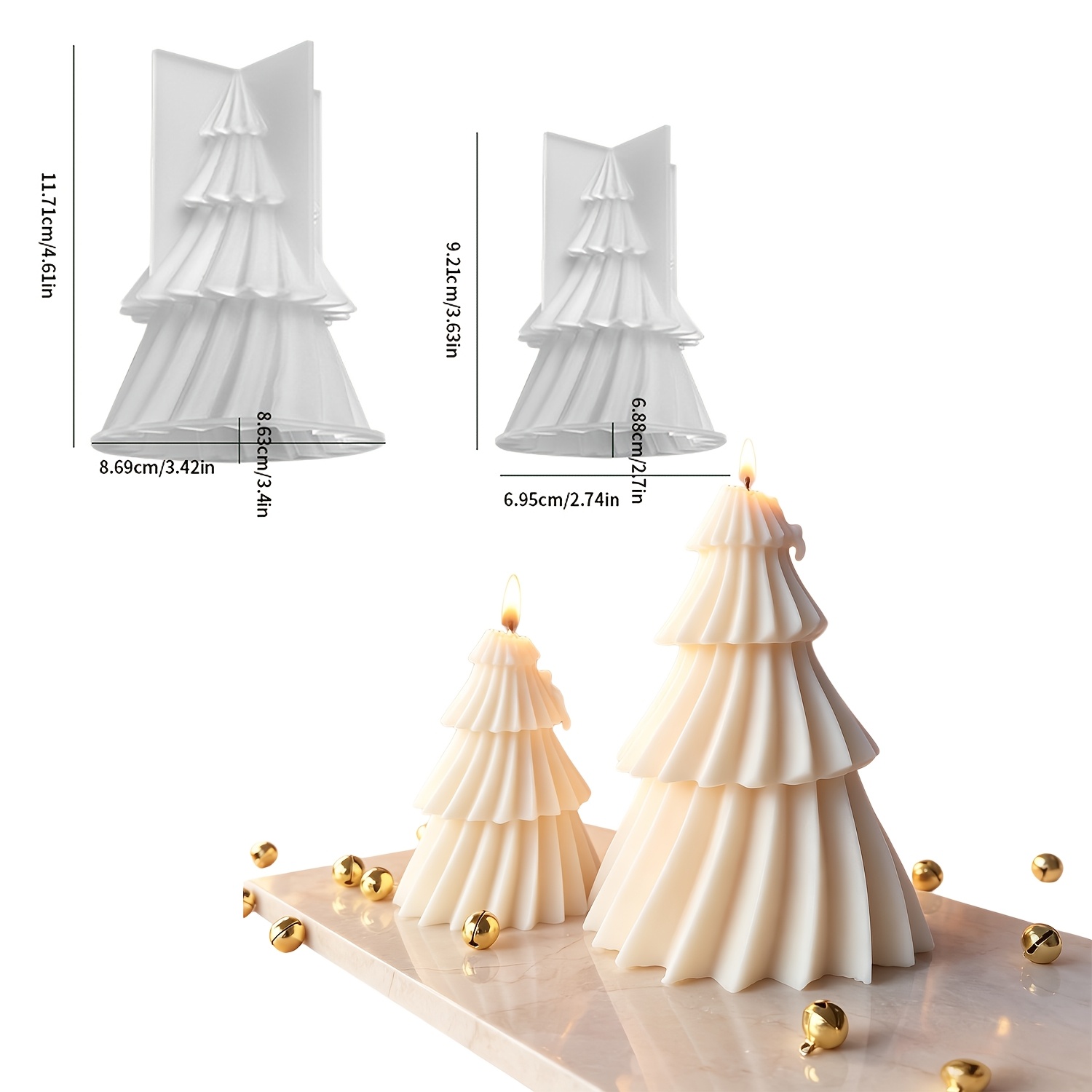 TEMU 2 pezzi Stampi in resina, Stampi in silicone per resina epossidica a forma di albero di Natale a righe diagonali, Candela di Natale a , Stampo
