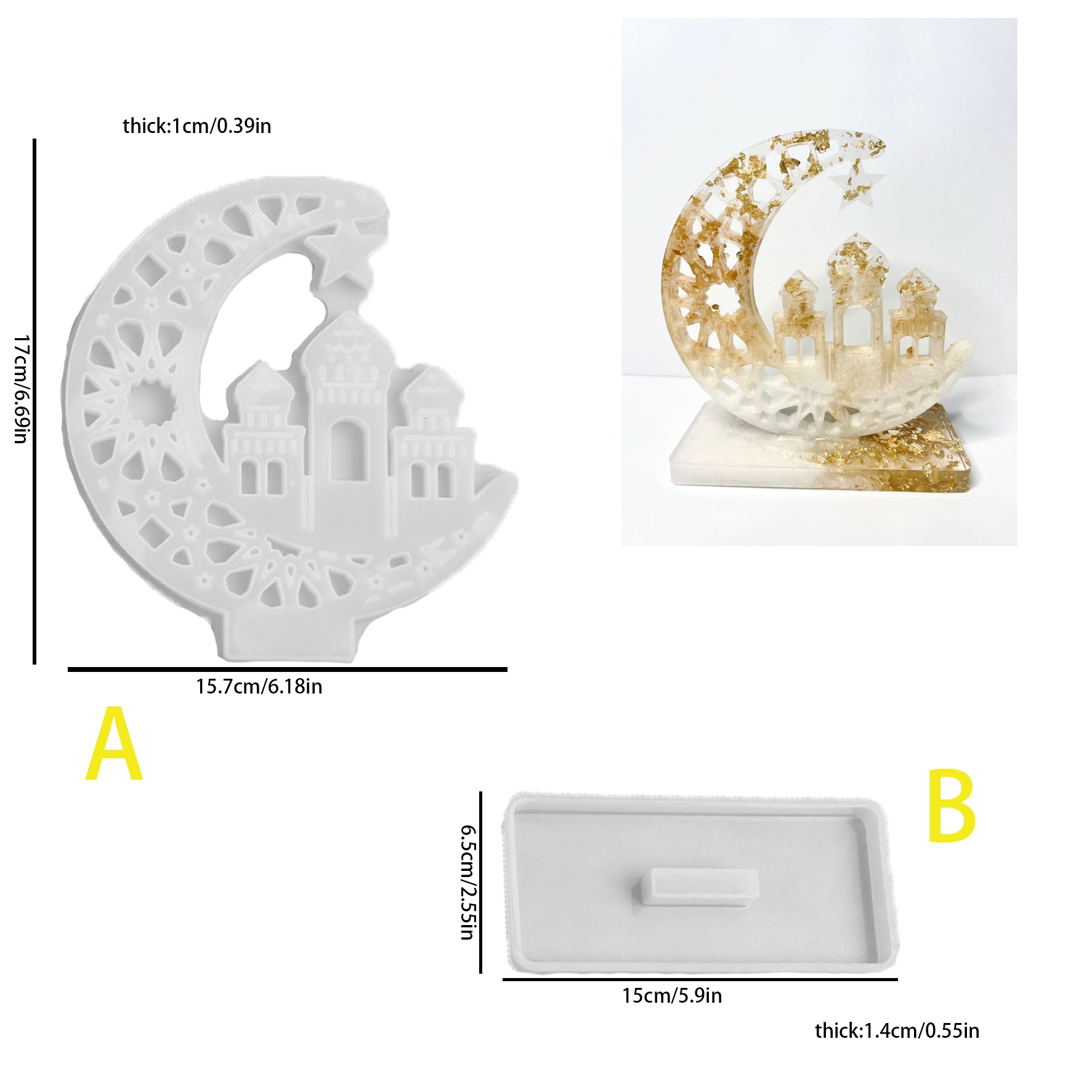 moon display rack resin silicone molds with hollowed out star and     base suitable for with plaster clay concrete or resin ideal for crafts home decor ramadan eid gifts durable easy to demold reusable Product details 2