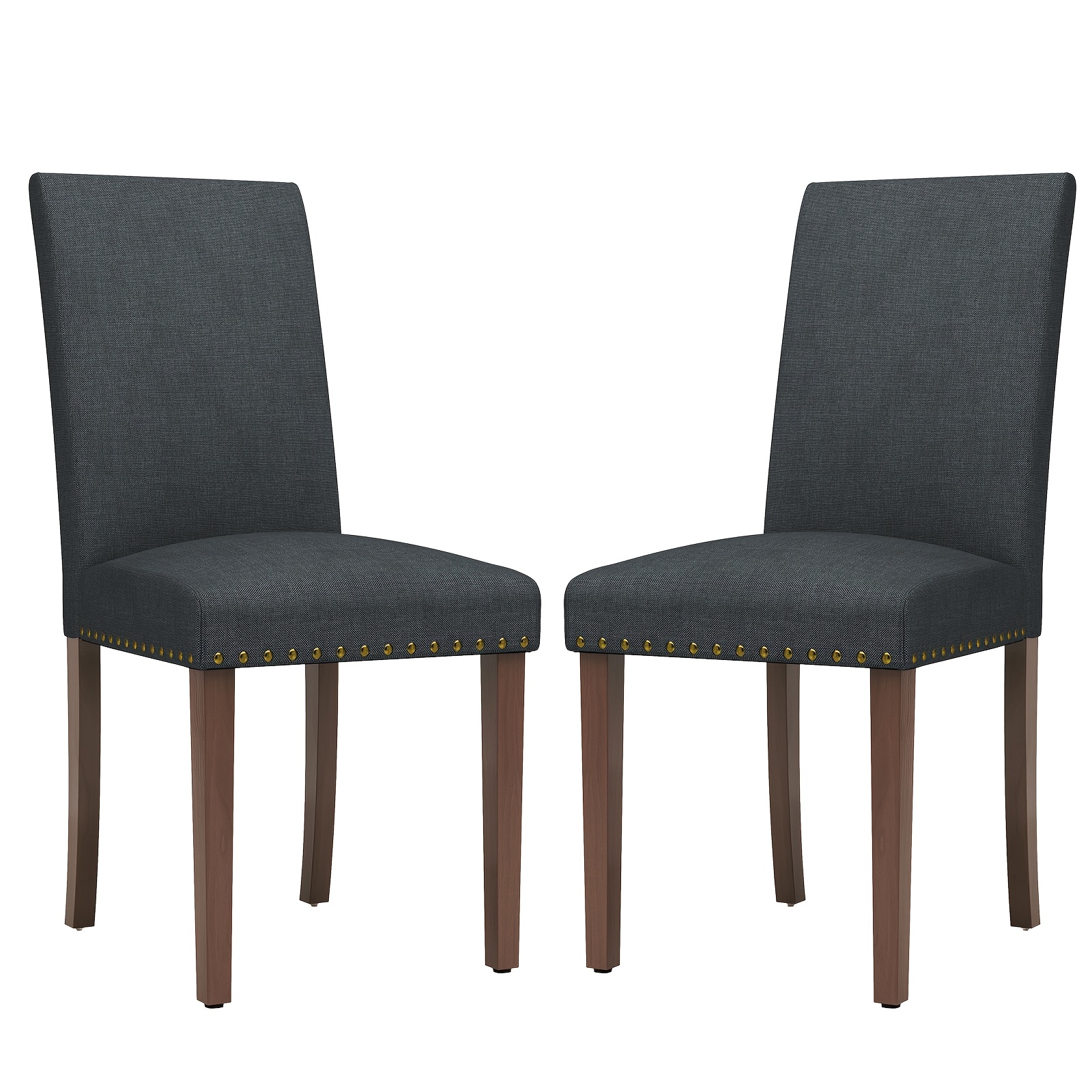 Image of 2pcs Dining Chairs, Linen Upholstered With Rivet Detailing, 97 X 62 X 45cm, Upholstered, With Solid Wood Legs, Supporting Up To 160kg, 6kg Per Chair, Suitable For Dining Room And Kitchen