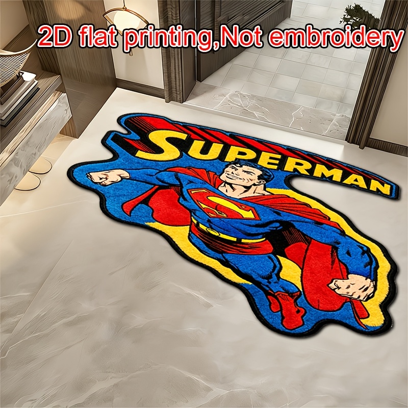 TEMU 2d Flat Licensed Warner . Polyester Fiber Floor Mat 2d Flat Design Superman Style, Soft Polyester Mat, Suitable For , Holiday Gift, Christmas