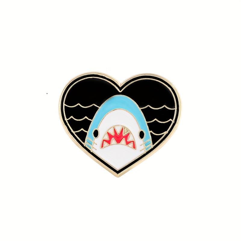 TEMU 1pc Adorable Épingles en émail Requin de cœur – Badges amusants et colorés pour une décoration de mode et des ajouts de