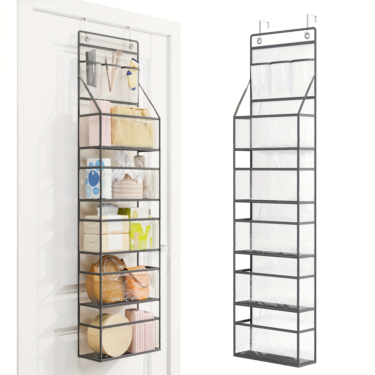 

6-shelf Over Door Hanging Pantry Organizer Storage With Clear Pvc Pockets Your Different Needs, Suitable For Bedroom Bathroom And , Make Your Tidiness