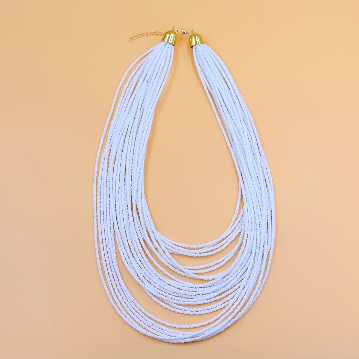 Boho Style Multilayer Beaded Pendant Necklace Vibrant Orange
