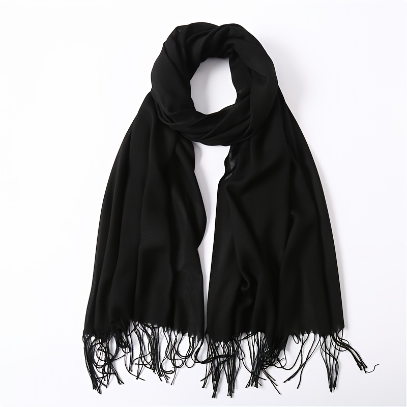 TEMU Dünner klassischer einfarbiger Unisex-Schal, eleganter, weicher, warmer Quasten-Schal, Alljahreszeiten-Multifunktions-Tuch, geeignet zum