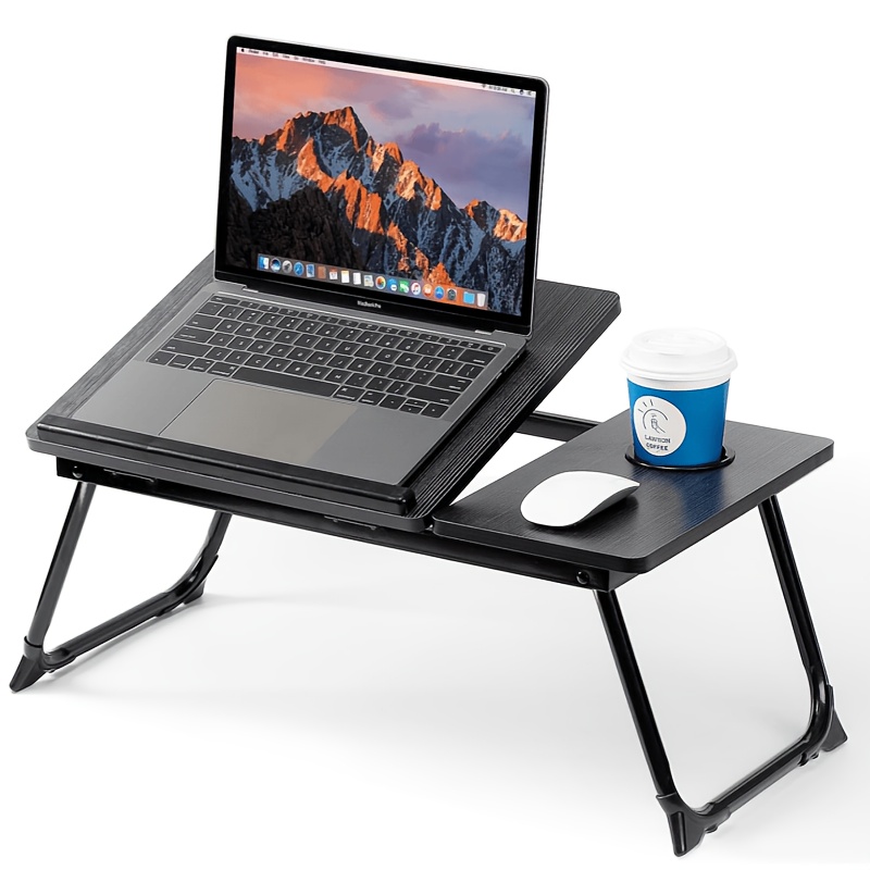 item picture multi functional laptop desk wooden bedside table large size foldable design with cup holder and tablet stand suitable for small spaces dormitories bedside office and other occasions