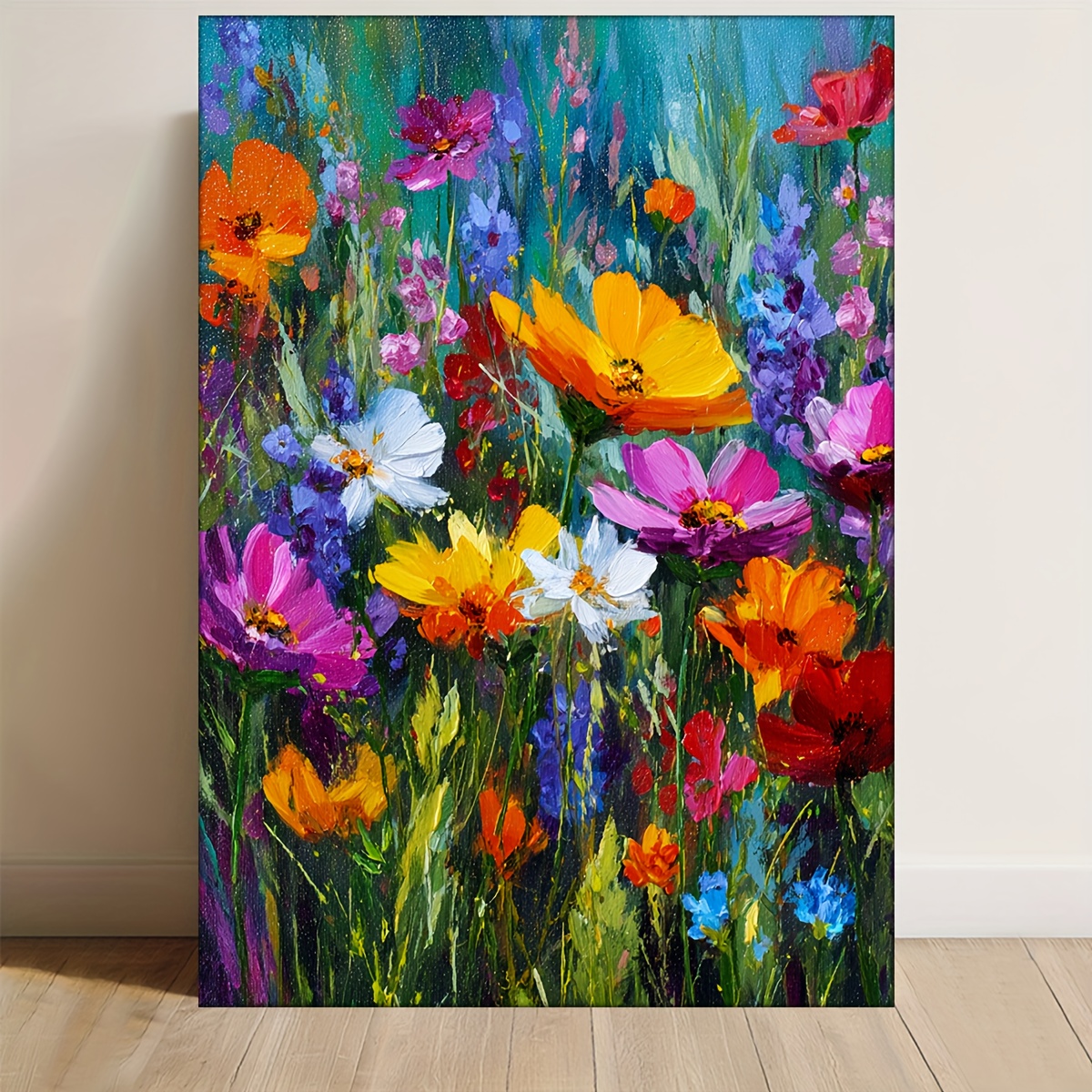 TEMU 2d Flat, 2d Flat 1pc Vibrant Canvas Art - 30.48x40.64cm Wall Decor, Colorful Floral Canvas Painting, Summer Garden Open Print, Home Or Office,