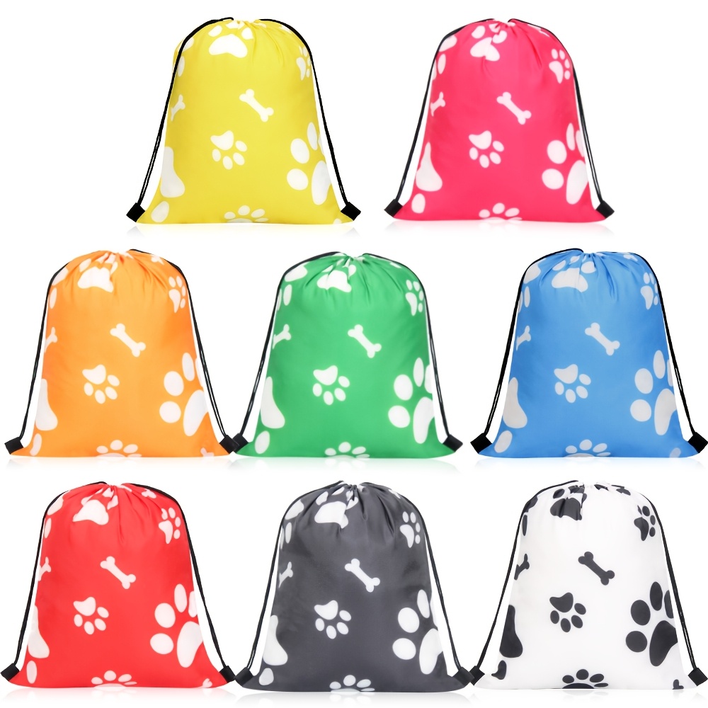 

16pcs Dog Paw Print Drawstring Gift Bags - Pet Birthday Parties & Themed Events, Polyester With Shoulder Strap