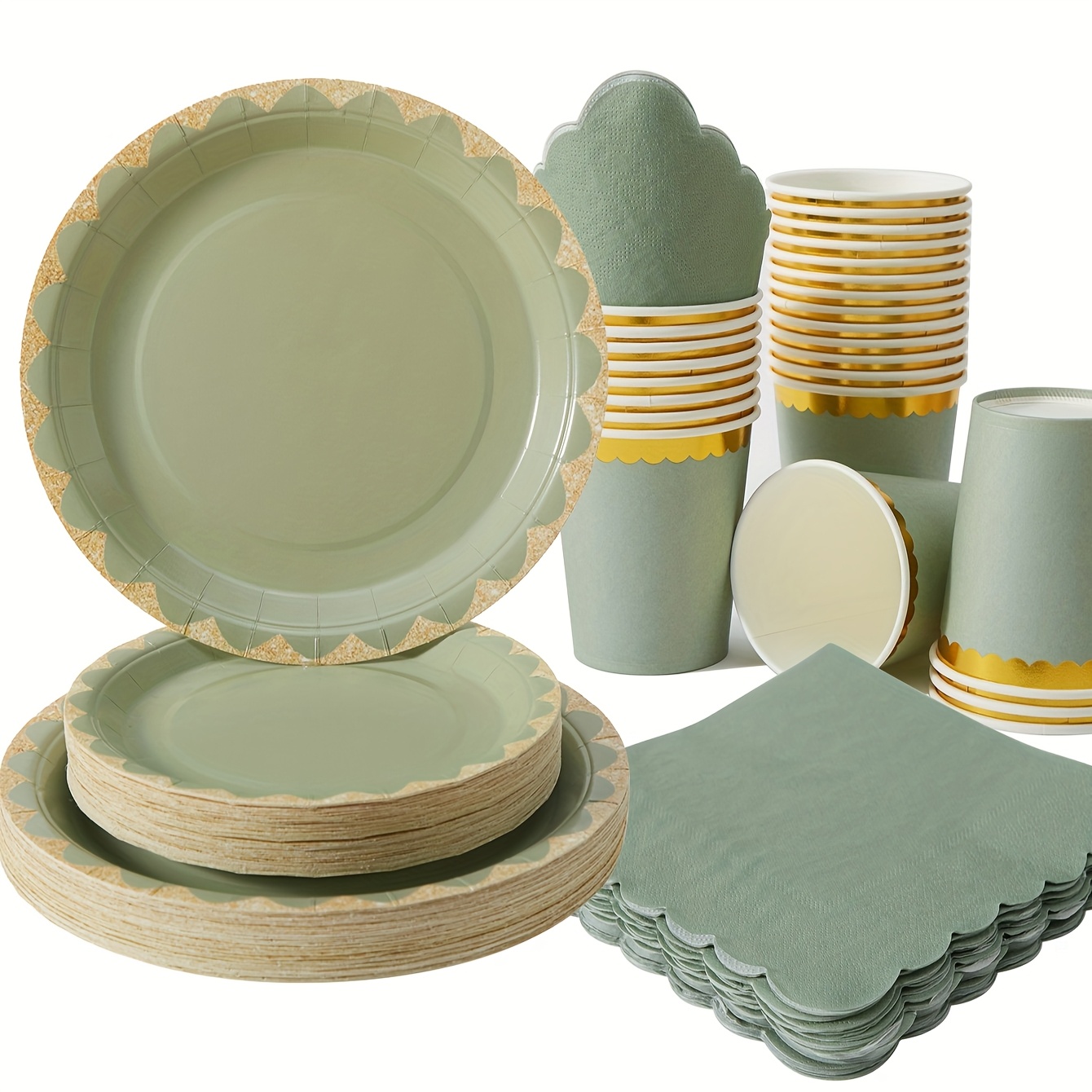 100pcs sage green golden floral disposable dinner plates Temu