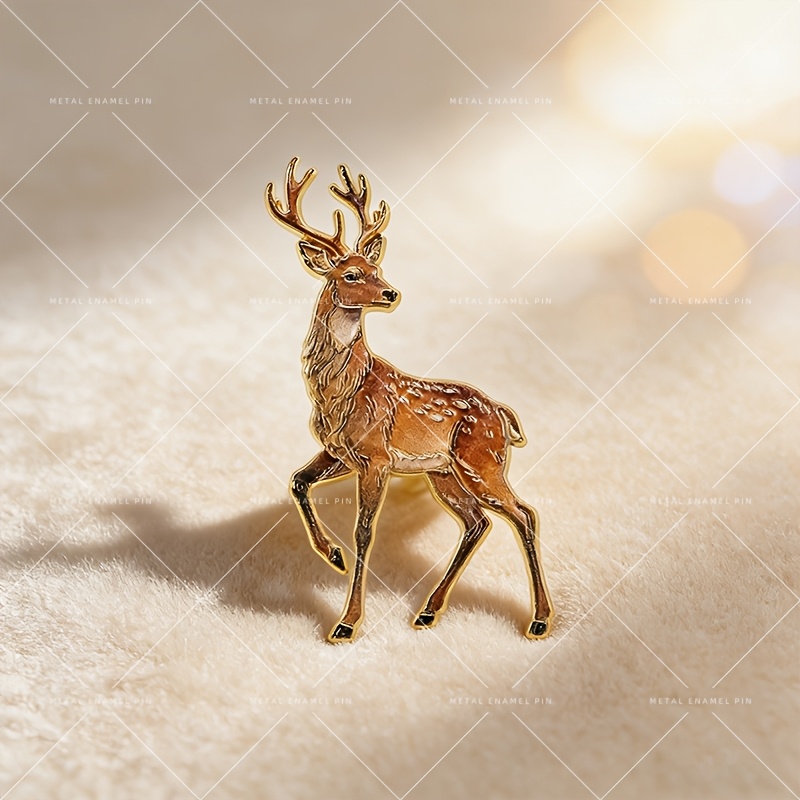 TEMU Vintage Elk Enamel Badge With A And Lifelike Design. Features A Vintage Artistic Style With Forest Theme. Suitable For Decorating Dresses And