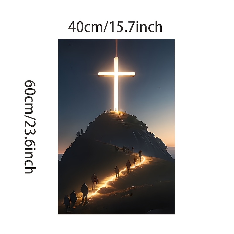 2d Flat, 2d Flat, 1pc Frameless Painting, Lighted Cross Canvas Print Poster, Unique Art Decor, Living Room, Bedroom, Office, Dining Room, Bar Wall Decoration, Printed, Artwork, Perfect Gift And Decor