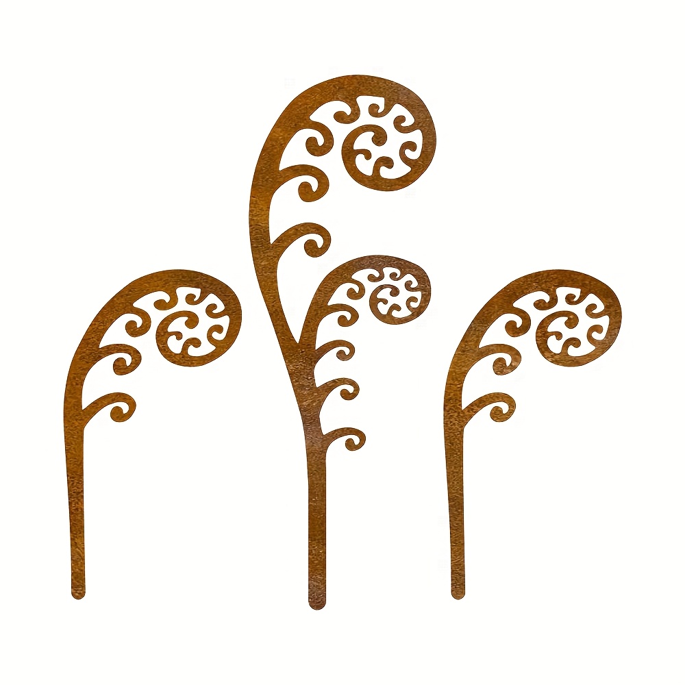TEMU 3pcs Natural Rusty Metal Fern Garden , Rusty Metal Fern Decoration, Metal Rusty Stake, Garden Gift For Women, Suitable For Garden, Terrace,