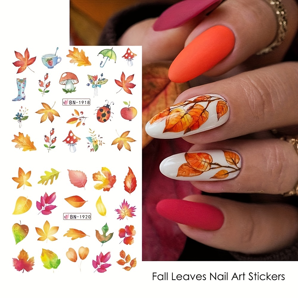 Nail Art Water Decals Stickers Transfers Autumn Winter Fall Leaf Fern