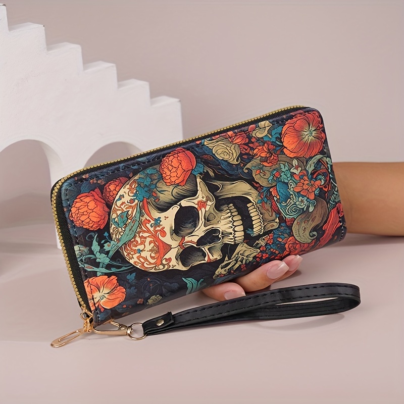 

Retro Halloween Wallet For Women 2024 New Fashionable Texture Pumpkin Skull Wallet Long Wallet With Print Ladies Wallet Fashion Zipper Large Capacity Handbag Multi-card Slot Wallet