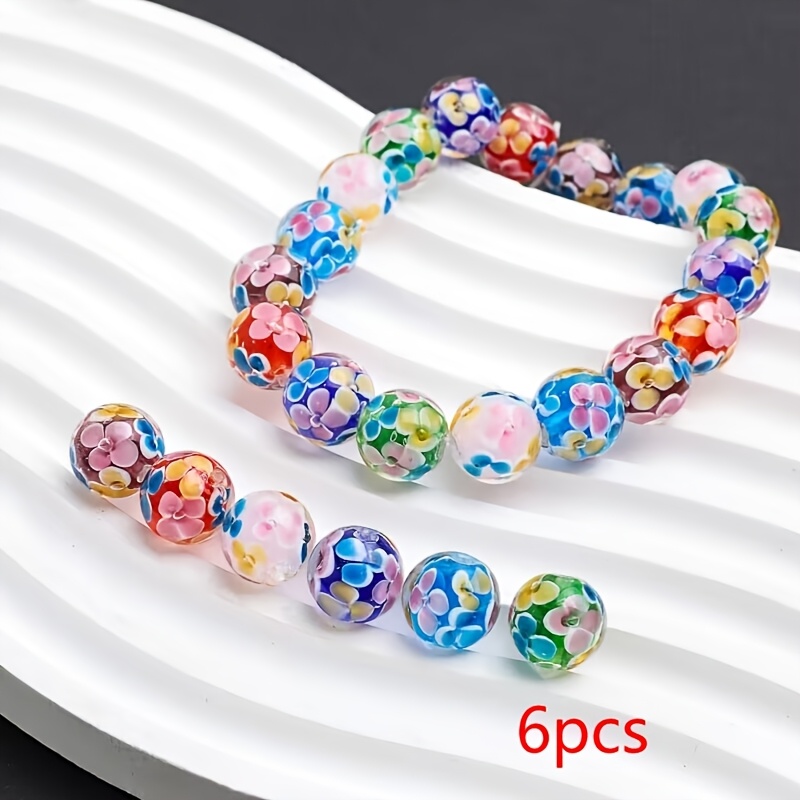 E-shop 11 mm beliebte Glasperlen mit eingebettetem Blumendesign, Glaskugeln mit Blumenmuster für Bastelarbeiten