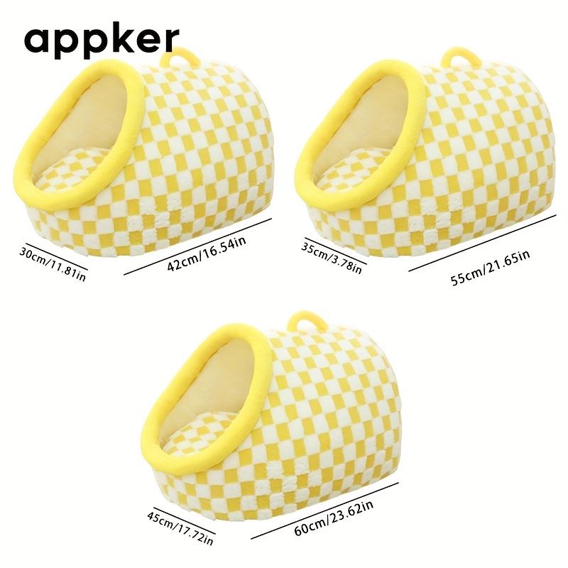   cozy checkerboard plush cat bed semi enclosed soft warm indoor kennel for cats portable and comfortable hideaway   Product details 2