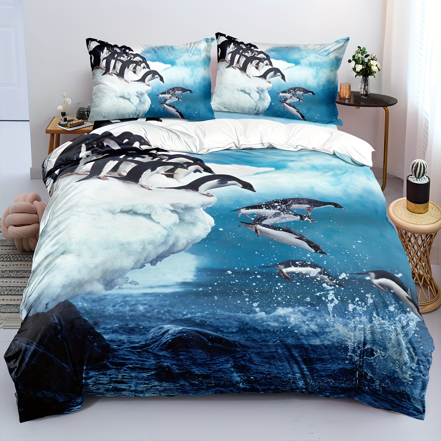 

2/3pcs Down Quilt Set, Soft And Comfortable, Penguin Down Quilt Twin, Set, Ocean Down Quilt Set, Ocean Bed Set, Double Bed Set, Ocean Bedding Kit 1*duvet Cover + 1/2*pillowcase, Not Included