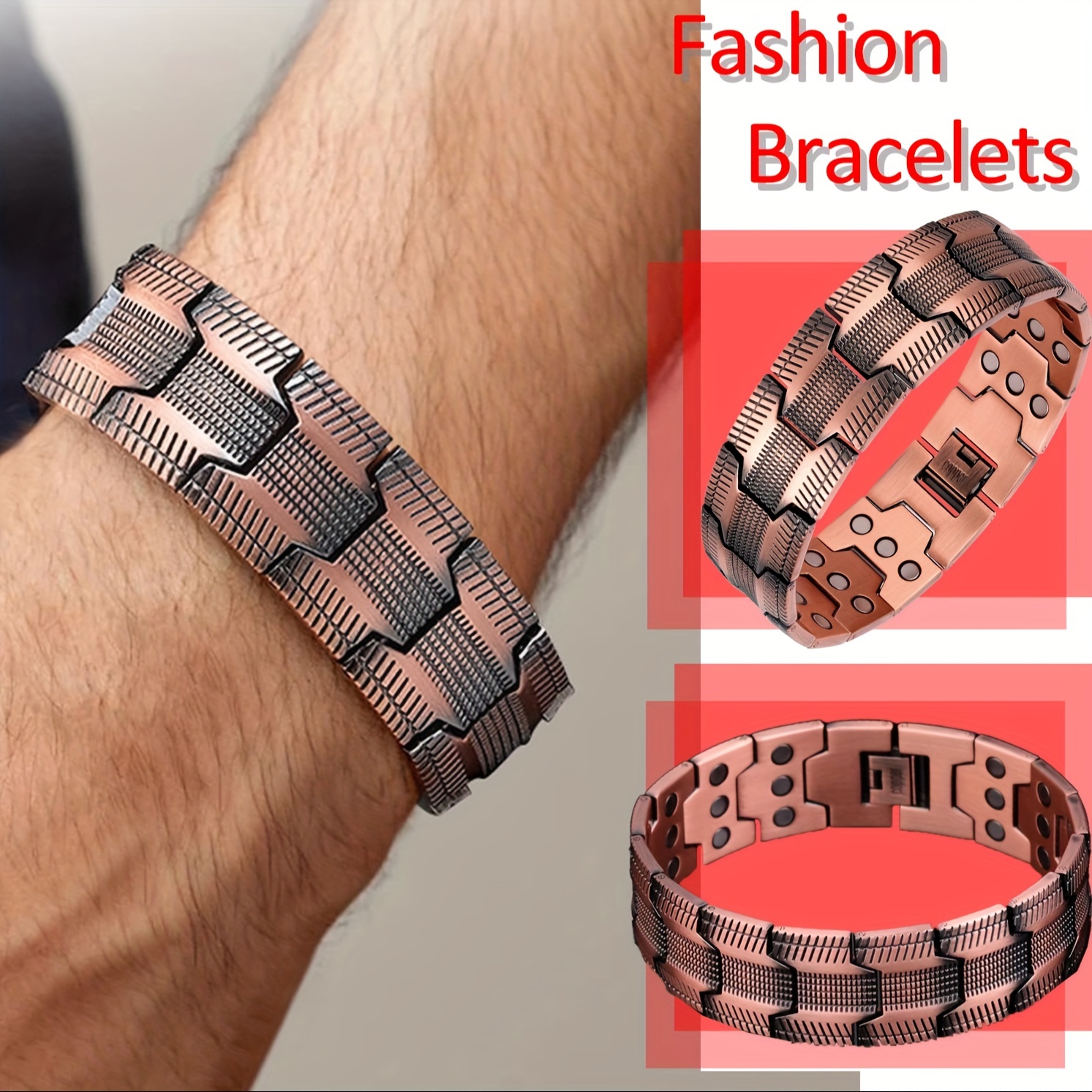 

3x Copper Bracelet For Men - 3 Of Magnets, Copper, - Jewelry For Fathers Day, One-size--all