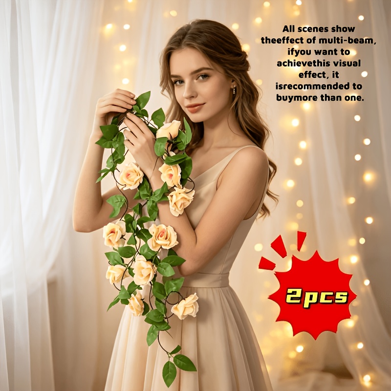 TEMU 2pcs Lierre Artificiel Ultra-Long Réaliste, Guirlande de Fleurs, Décoration Idéale pour Arches de Mariage, Murs, Fenêtres, Escaliers, Maison,