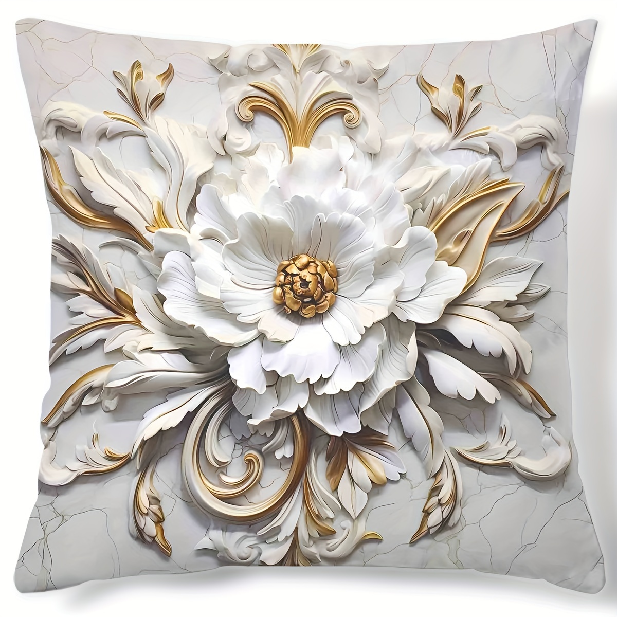 

1pc 3d Floral Pattern Digital Print Throw Pillow Cover, Contemporary Style, Elegant Home Decor Cushion Case, 18x18 Inches