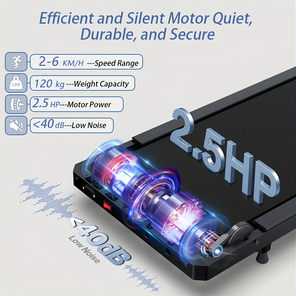 Walking Pad Treadmill, Walking Jogging Machine with 2.5HP Powerful Motor & 120kg Weight Capacity for Home Office with Double Shock Absorption, Widened Running Belt, Ultra Quiet & Small Installation-Free, Remote Control, LED Display, Without Battery