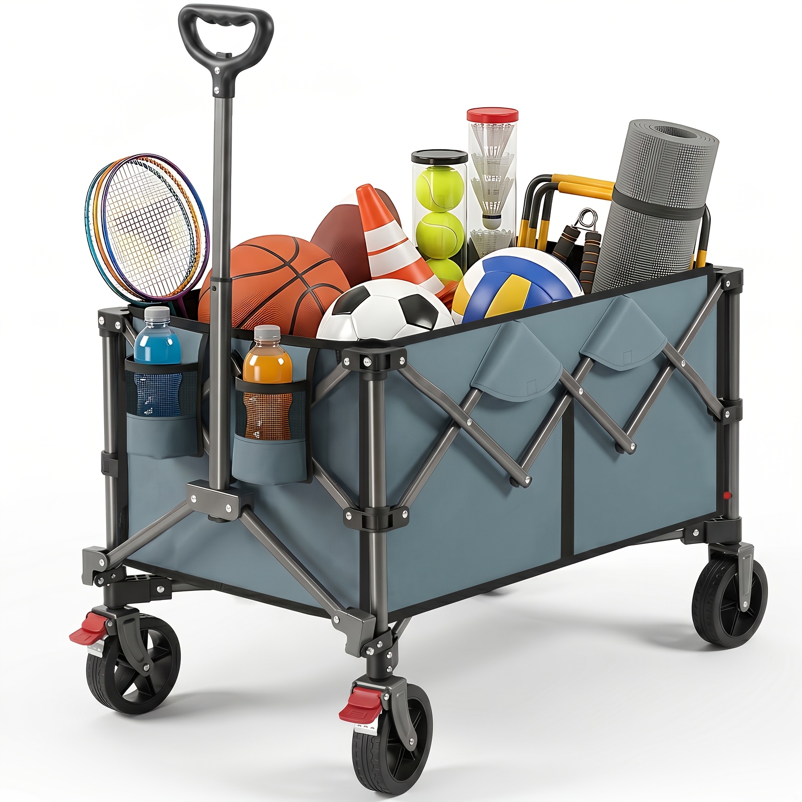 Image of Foldable Utility Wagon With 150kg Load Capacity, Collapsible Hand Cart With Handle And Four-sided Foldable Design, Wheels With Brakes, 150l Capacity