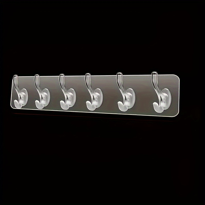 Acrylic Transparent Row Hook, Self-adhesive Hanging Hook, 6-hook Traceless Wall Rack, Hanging Clothes, Towels, Keys, Miscellaneous Items, Used For Kitchen, Bedroom, Bathroom, Living Room