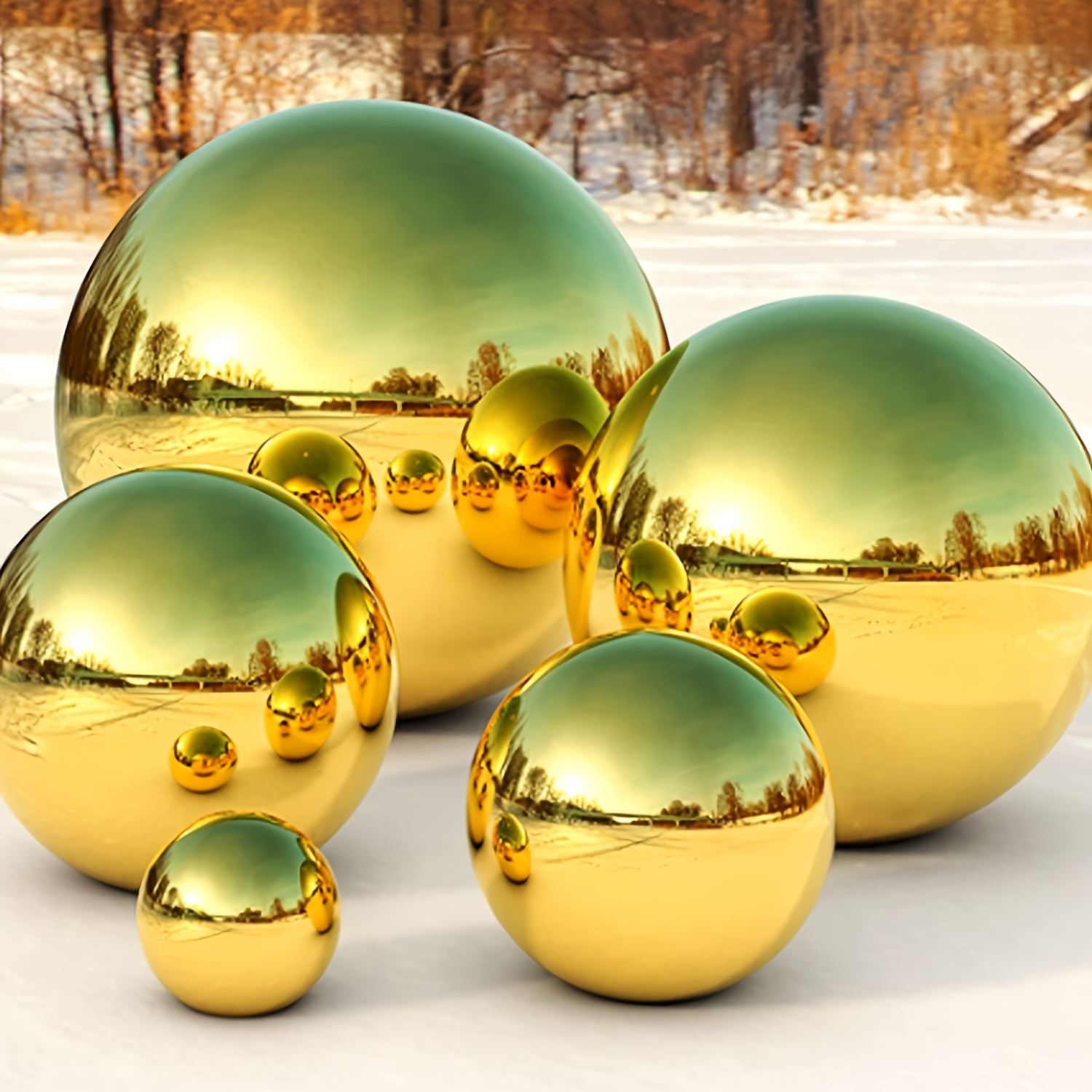 

Garden Decorative Mirrored Balls: Shiny Golden, Suitable For Home Gardens, Available In Sizes 32mm, 51mm, 76mm, And 120mm, Made Of Stainless Steel