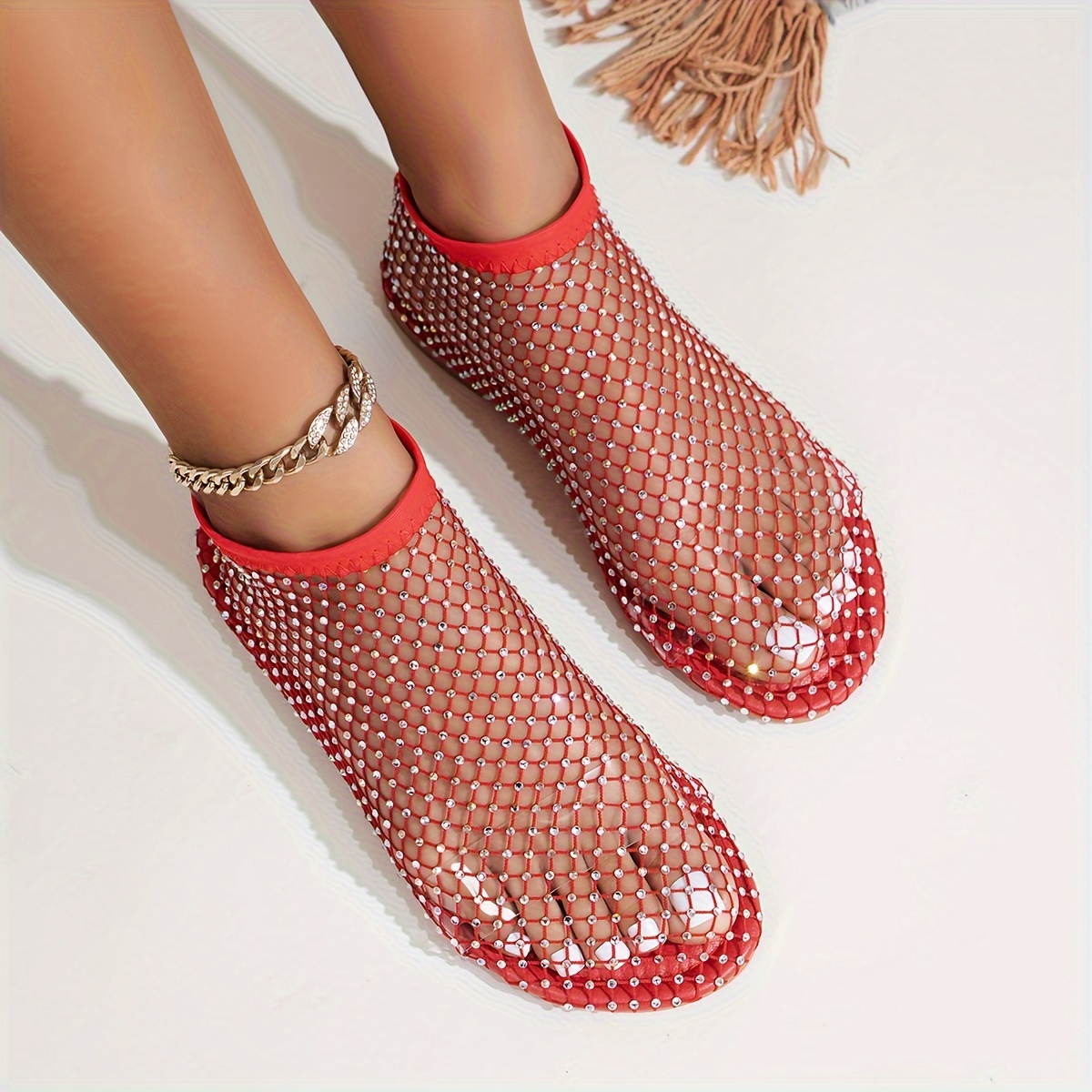 Women's Rhinestone Pattern Sandals Slip Soft Sole Flat - Temu Canada