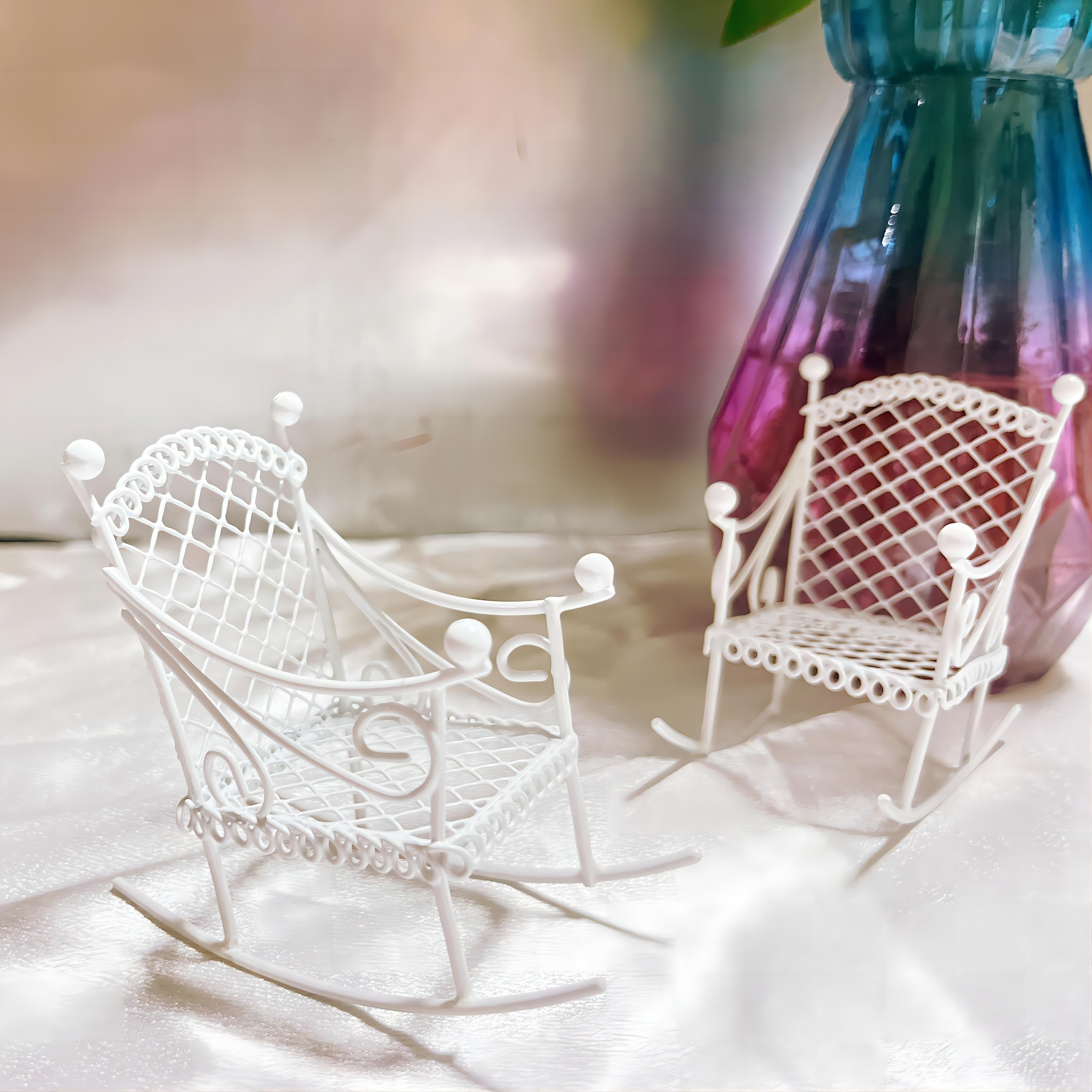 Image of 2pcs Decoration House Iron Products Rocking Chair, Flower Circle Villa Landscape, Garden Garden Landscape, Villa Potted Landscape, Artwork, Living Room Bedroom Decoration