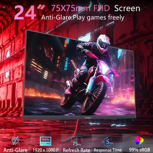 24 27 inch computer monitor 75hz fhd ips screen 1080p pc monitor 5ms gtg 99 srgb low blue light anti glare led desktop display vga audio vesa tilt adjustable