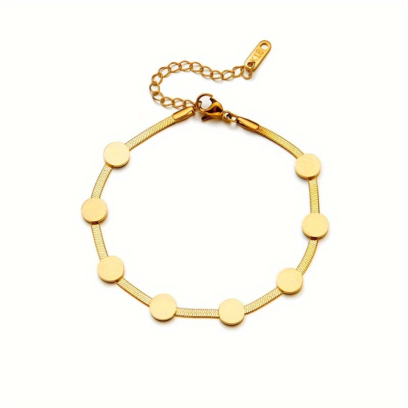 Image of Elegant Gold-plated Stainless Steel Bracelet With Circular Beads - Chic , Versatile For Daily Wear, Commuting, Vacations & Parties, Cute Bracelets