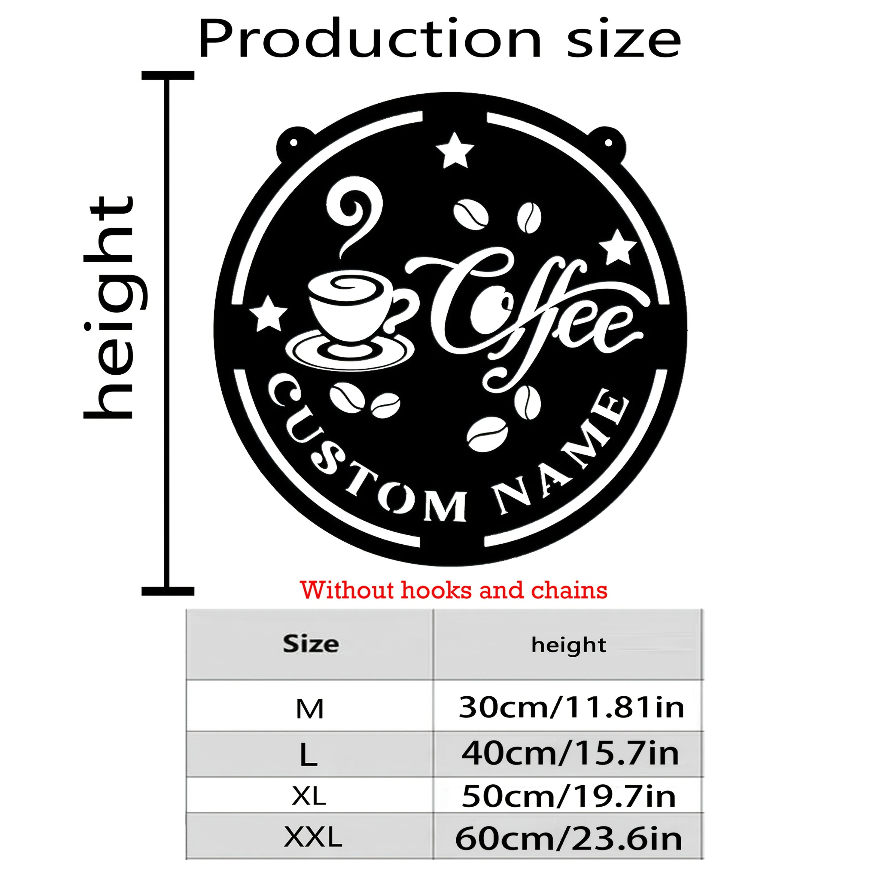 TEMU 1pc Customizable Coffee Shop Metal Wall Sign - Ized Name/logo, Art Decor With Coffee Bean & Cup Design, Black & White Iron Hanging Plaque For