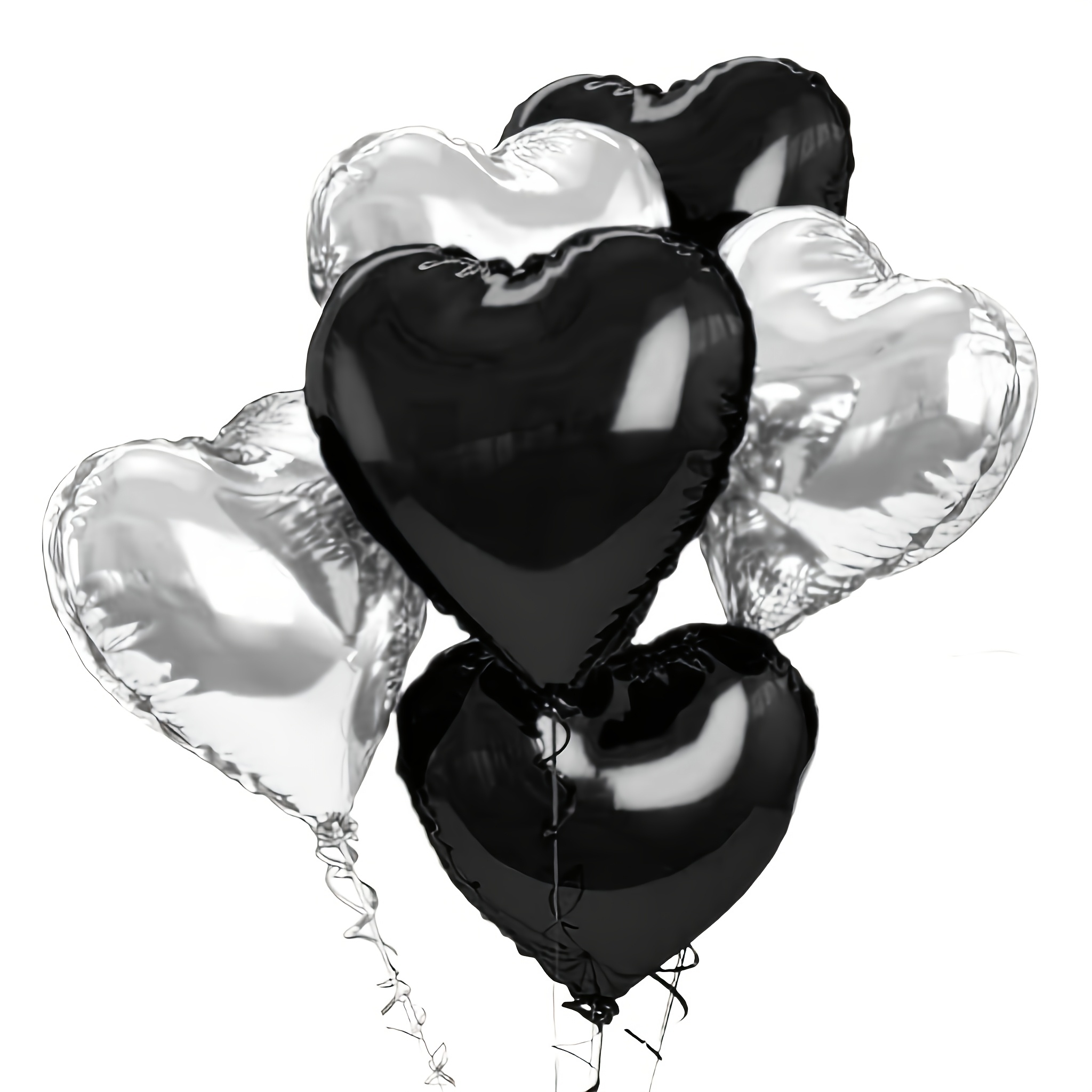 6pcs Black And Silvery Heart-shaped Party Balloons, Aluminum Foil, Suitable For Birthday, Bridal Shower, Wedding, Engagement, Valentine's Day Background Decoration Supplies, For Halloween, Christmas