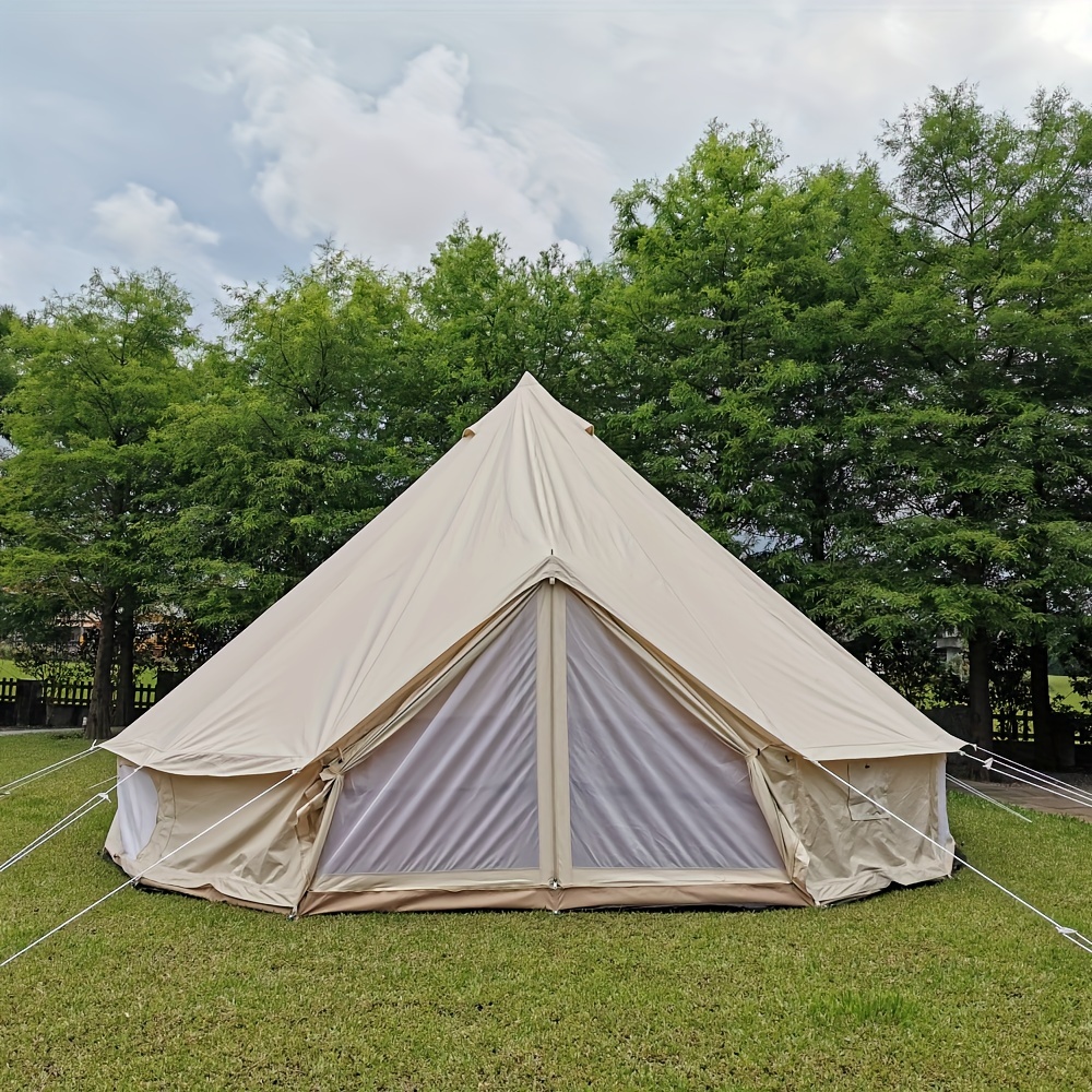 宽敞的 20 英尺米色帆布铃铛帐篷 | 6m 带拉链地板的露营蒙古包 |防水耐用，适合所有季节 |可容纳 8 人 |钢架和网状通风，户外派对帐篷 商品详情 2