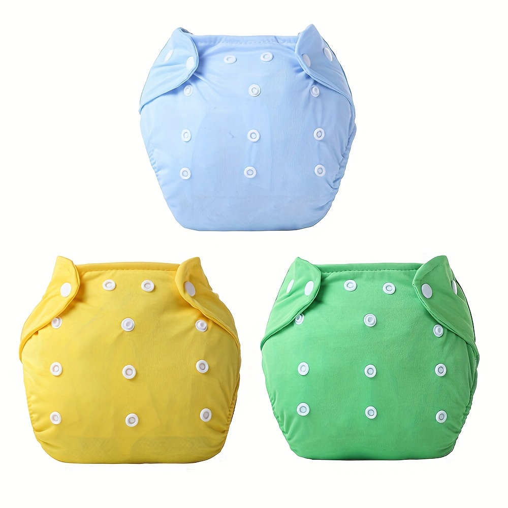 TEMU [3pcs Adjustable Diapers] 3pcs Soft Adjustable ' Diapers | Solid Pants With Elastic Waistband | Multicolor Pack For