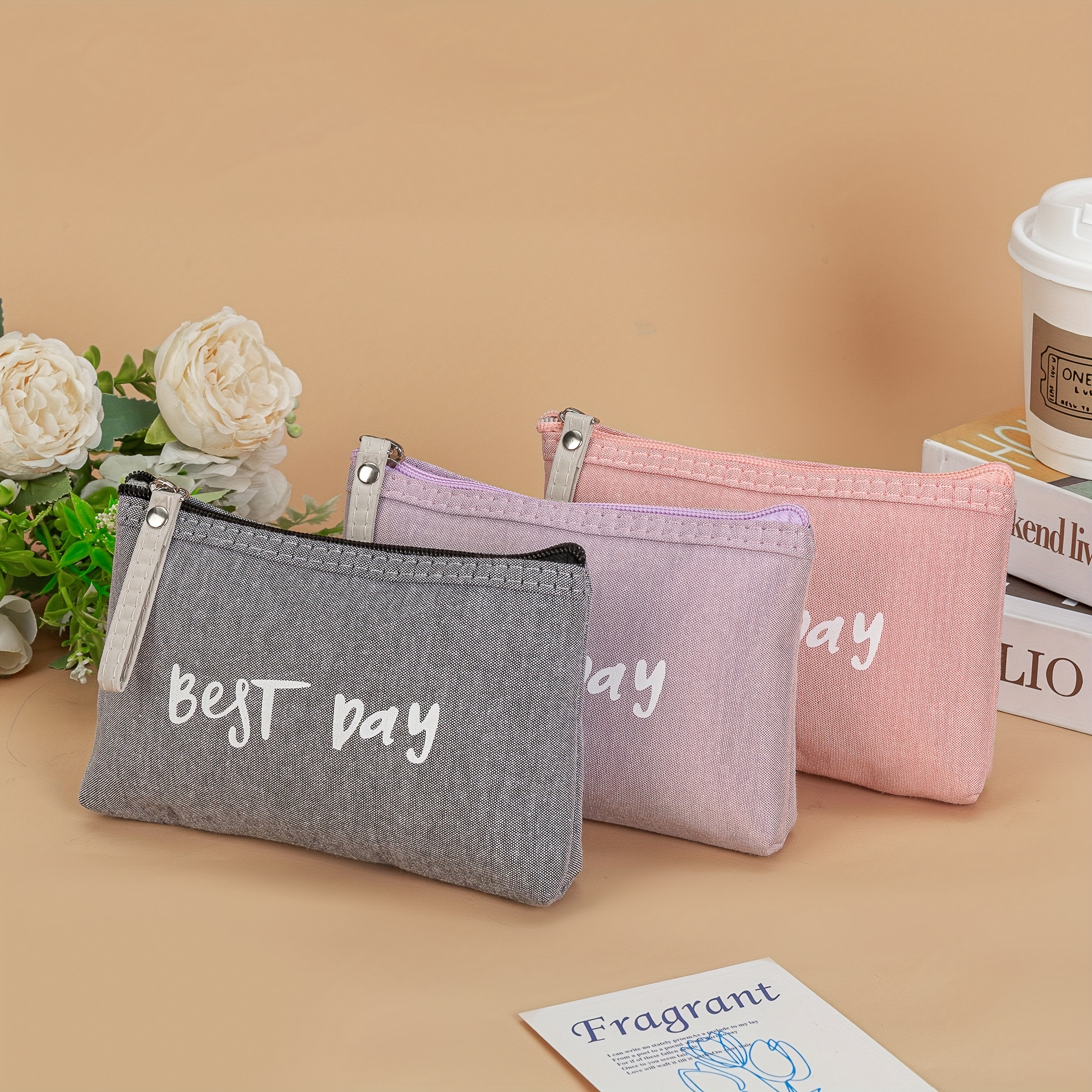 

Waterproof Canvas Makeup Bag With Letter Design - Unisex, Scent-free Travel Organizer For Toiletries & Essentials