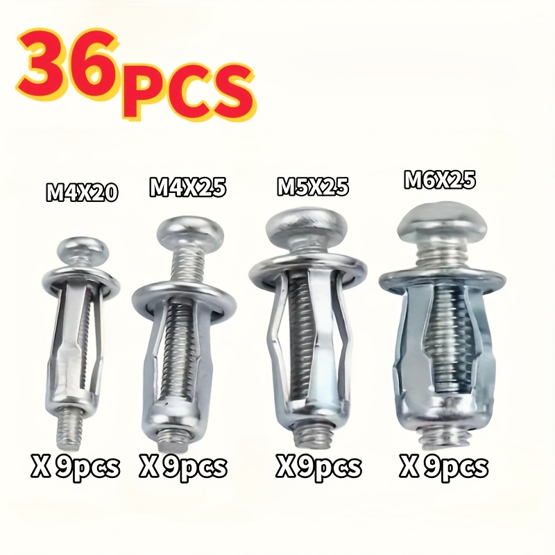 Juego de 36 piezas de pernos de expansión y tuercas de acero al carbono, con diseño de pétalos de encaje, resistente y anticorrosivo, ideal para construcción, automóviles y equipos de comunicación