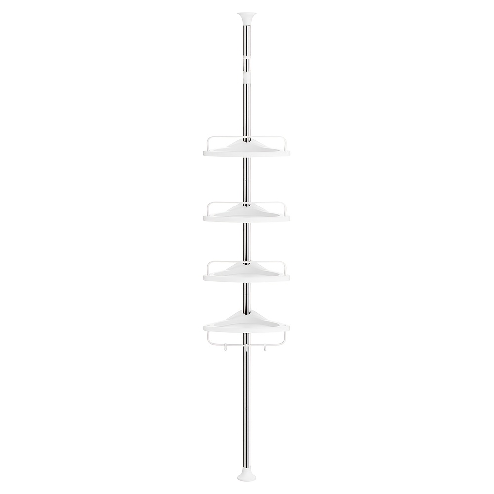 Image of Bathroom Shelf, Height-adjustable Shower Shelf, Corner Shelf For Bathroom, 95-300cm, Floor To Ceiling, Stainless Steel, Shelves