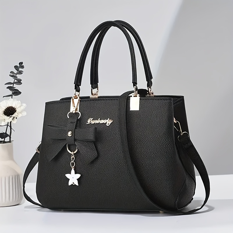elegant black tote bag star charm large capacity removable Temu