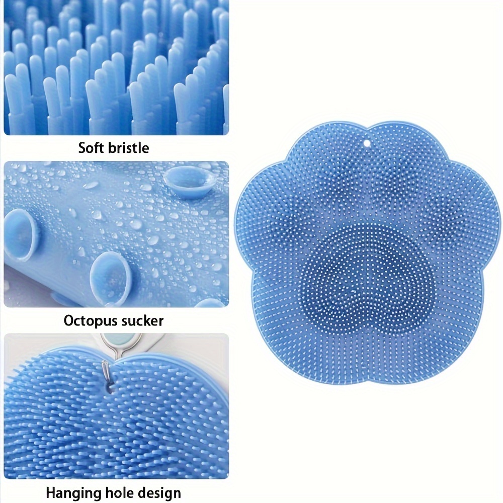 VOPHIA 2 Pack Shower Back & Foot Scrubber,Wall Mounted Back Scrubber Silicone Bath Massage Cushion Brush with Suction Cups,Bathroom Wash Foot Mat Exfoliating Dead Skin Foot Brush (L-Pink Blue