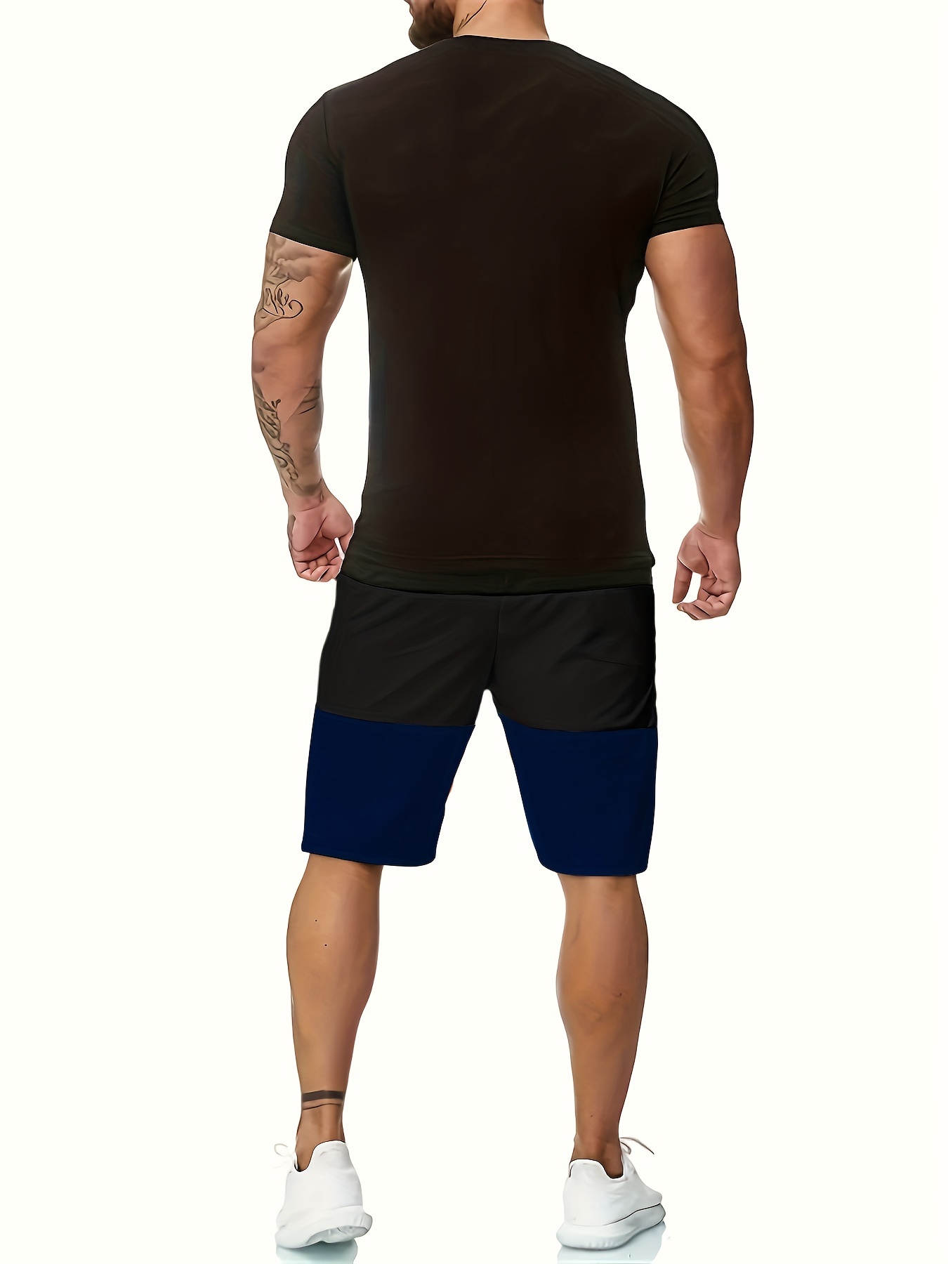 mens 2 piece set athletic round neck short sleeve top and shorts with color block design comfortable casual sportswear outfit details 4