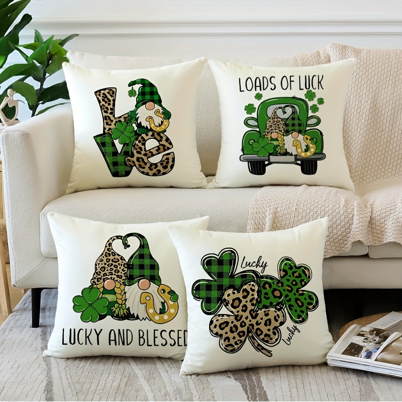 

4pcs 's Day Decor Throw Pillow Cover Green Leaf Pillow Cases Love Decorative For Home Bedroom Sofa Pillowcases 18inxhx18inch No Pillow Insert