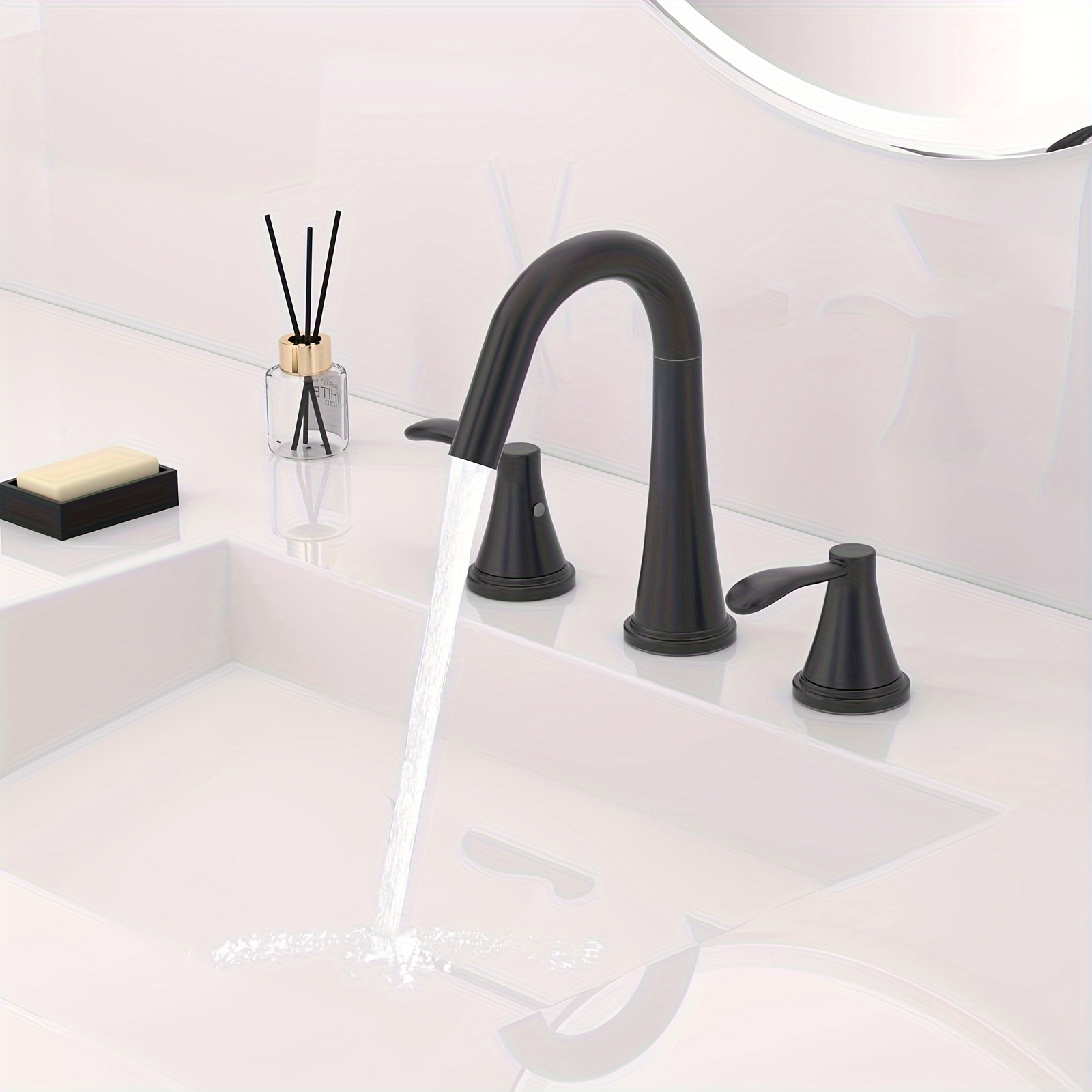 

Semaney 2 Handles 8 Inch Widespread Bathroom Sink Faucet With Pop Up Drain And Cupc Faucet Supply Hoses, 8" Vanity Faucets 3 Pieces Basin Faucets Matte Black Or Brushed Nickel