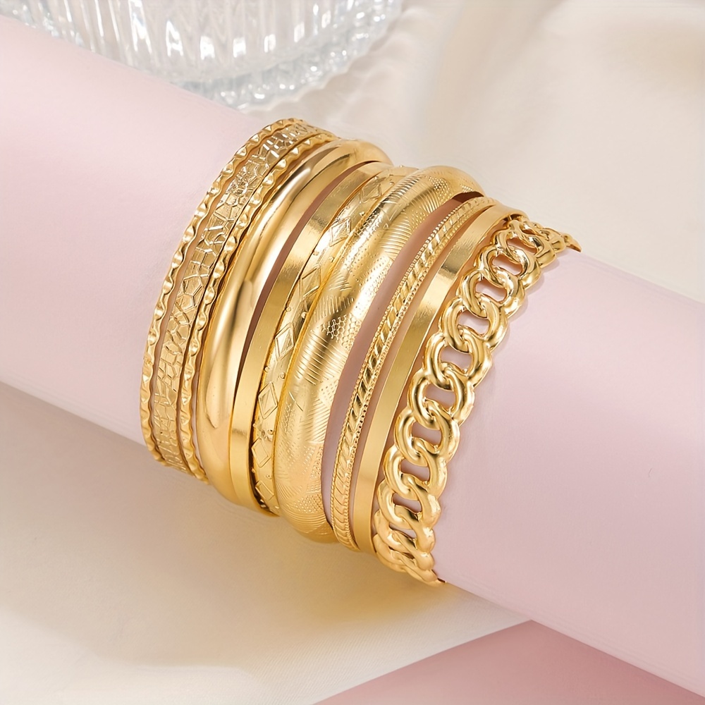 TEMU 10pcs Set Of Women's Individual Stacked Set Chain Snake Skin Texture Bangle Daily Vacation Gift