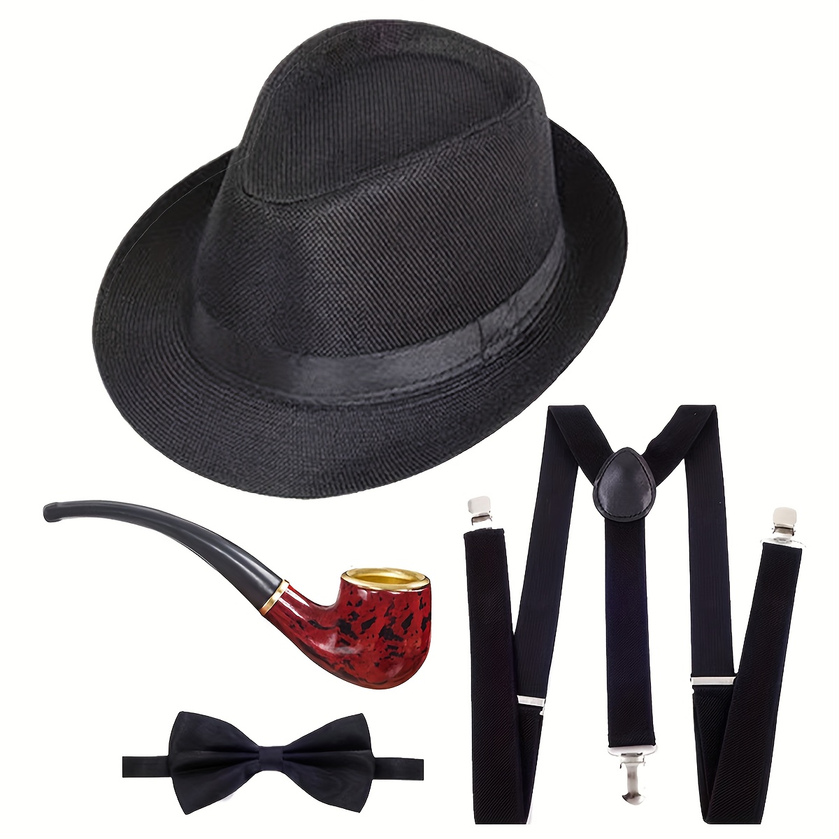 E-shop 4-teiliges Vintage Herrenanzug-Set aus den 1920er Jahren mit Zylinder und Fliege für Maskenball, Vierfach-Anzug